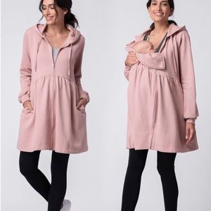 Dusky pink 3 in 1 maternity to baby wearing hoodie dress from seraphine